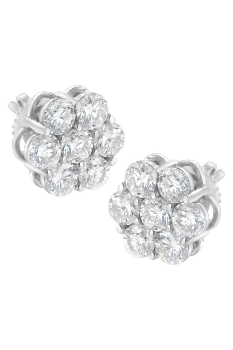 Silver 2 Ct Floral Composite 7 Stone Diamond Stud Earring, Main, color, White