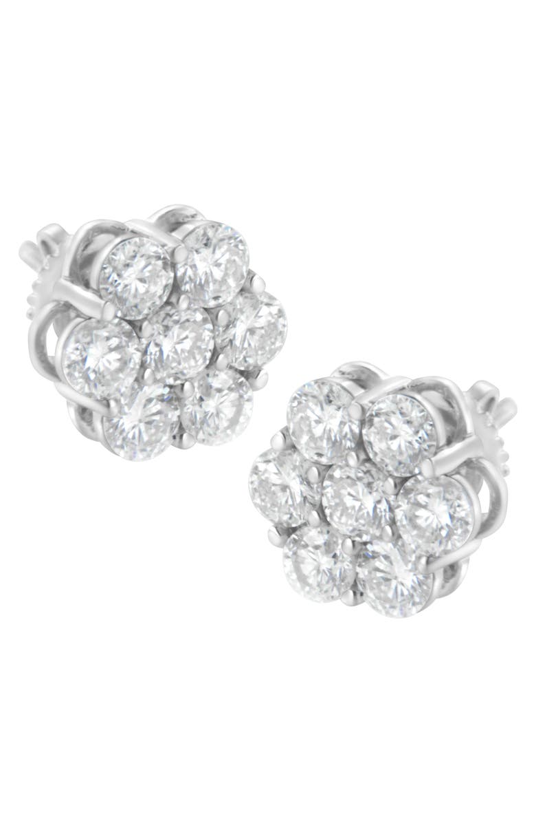 Haus of Brilliance Silver 2 Ct Floral Composite 7 Stone Diamond Stud Earring, Main, color, White