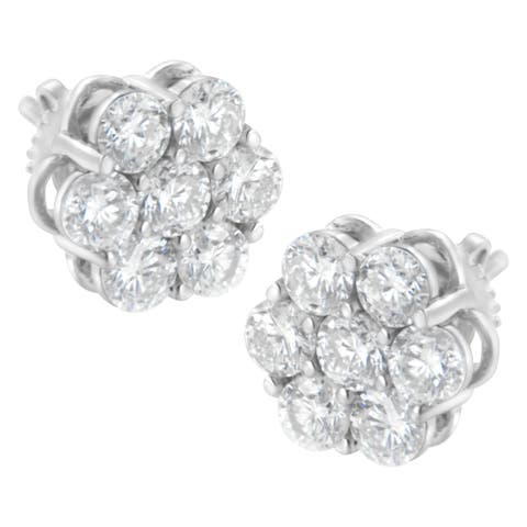 Silver 2 Ct Floral Composite 7 Stone Diamond Stud Earring