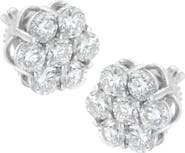 Haus of Brilliance Silver 2 Ct Floral Composite 7 Stone Diamond Stud Earring