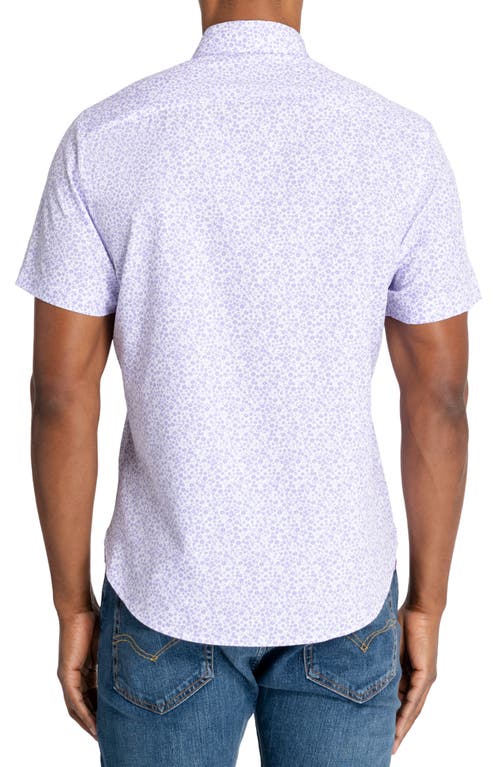 Construct Floral Slim Fit 4-way Stretch Short Sleeve Button-up Shirt In Purple