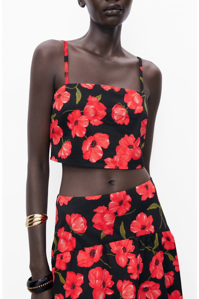 Ama Floral Crop Camisole, Main, color, BLACK