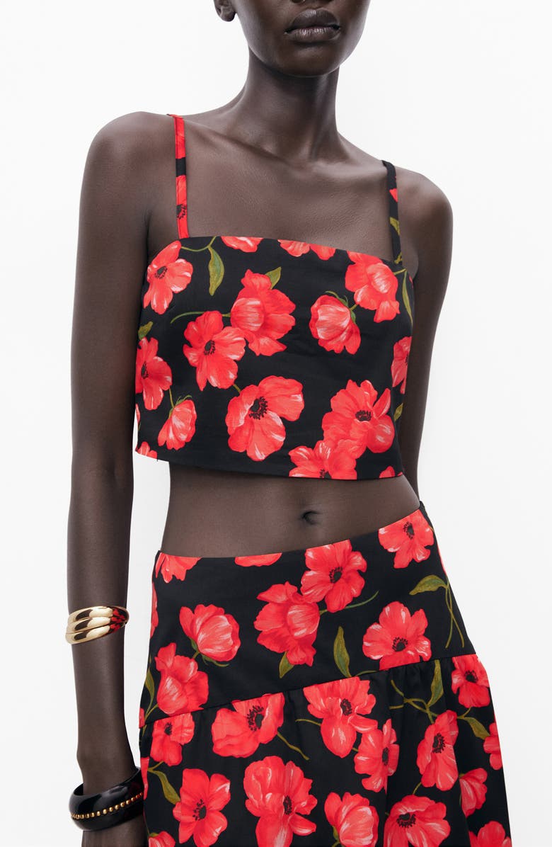 MANGO Ama Floral Crop Camisole, Main, color, Black