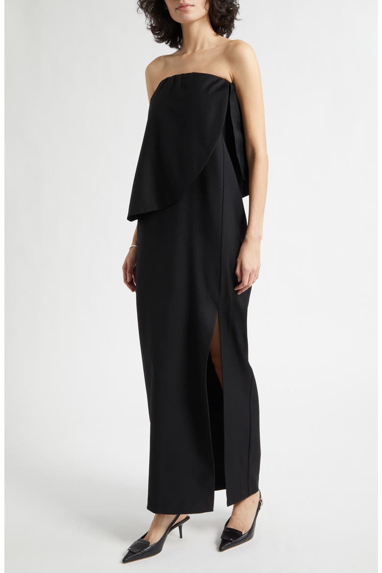 Elspeth Strapless Wool Maxi Dress, Alternate, color, BLACK