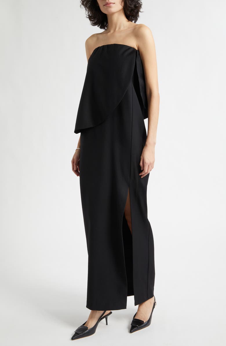 POSSE Elspeth Strapless Wool Maxi Dress, Alternate, color, Black