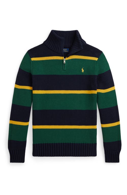 Ralph Lauren Kids' Stripe Knit Pullover in Navy/New Forest/Gold Bugle 