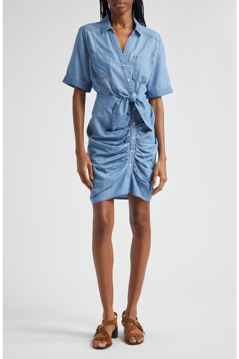 Hensley Ruched Detail Cotton Blend Shirtdress, Main, color, ICEBERG
