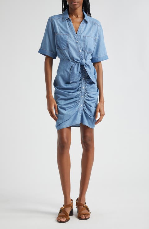 Hensley Ruched Detail Cotton Blend Shirtdress
