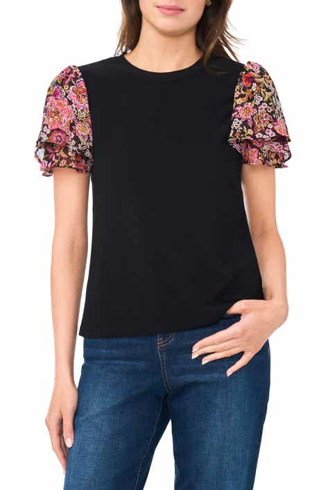 CeCe Floral Flutter Sleeve Top