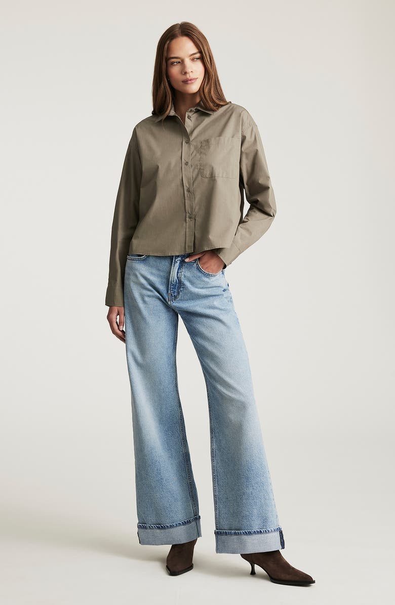 Mavi Jeans Crop Cotton Button-Up Shirt, Alternate, color, Khaki