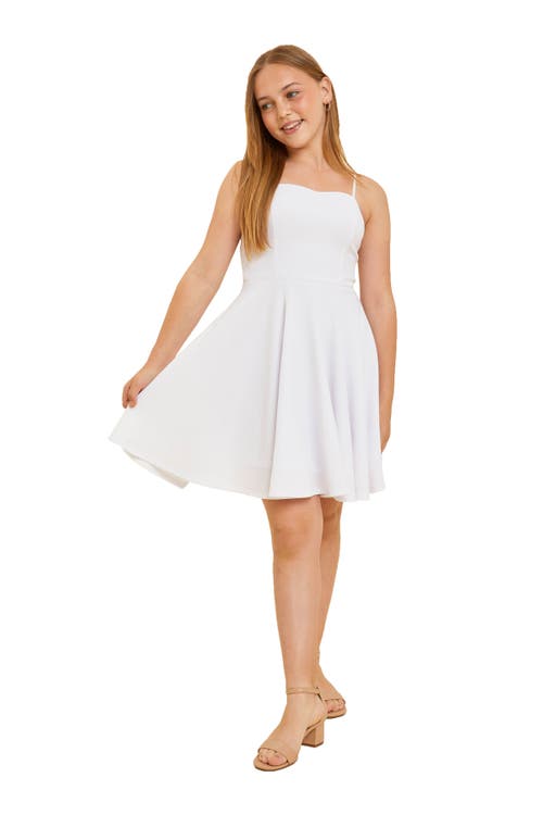 Un Deux Trois Textured Fit And Flare Stretch Dress In White