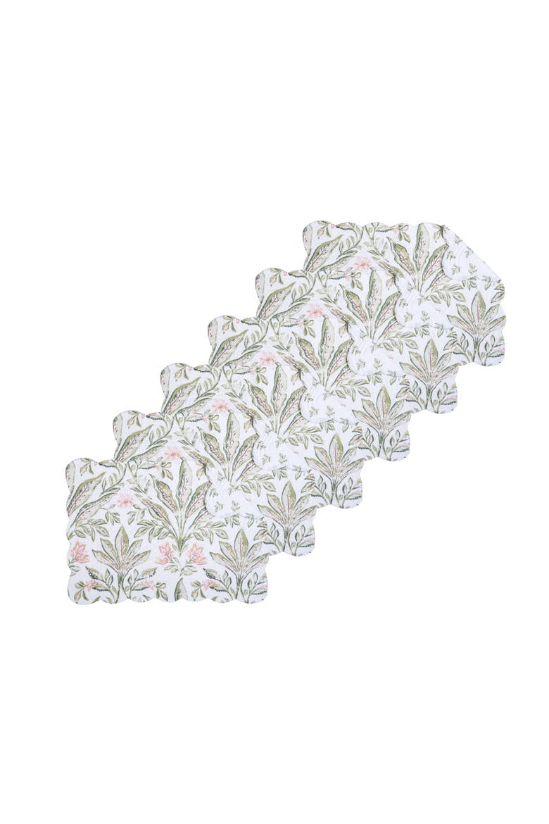 Lana Palms Reversible Machine Washable Scallop Quilt Placemats Set of 6, Main, color, Green