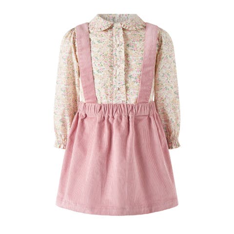 Floral Blouse Cord Pinafore Set