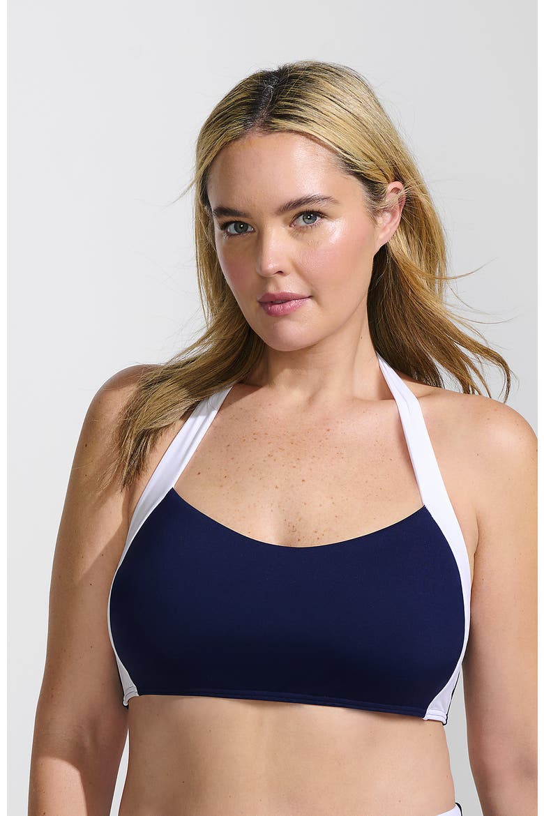 Seamed Halter Tankini Top, Main, color, Deep Sea Navy/White