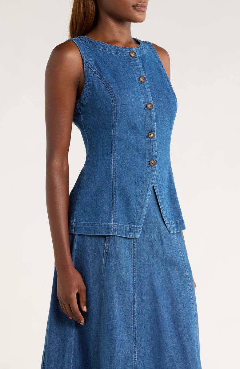 Marine Layer Charlie Denim Cutaway Vest, Alternate, color, Medium Wash