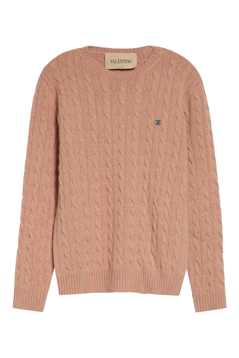 Maglia VLOGO Signature Cabled Virgin Wool Crewneck Sweater, Alternate, color, ROSE