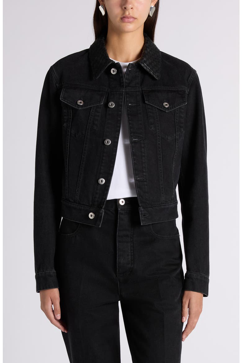 Intrecciato Collar Denim Jacket, Main, color, BLACK