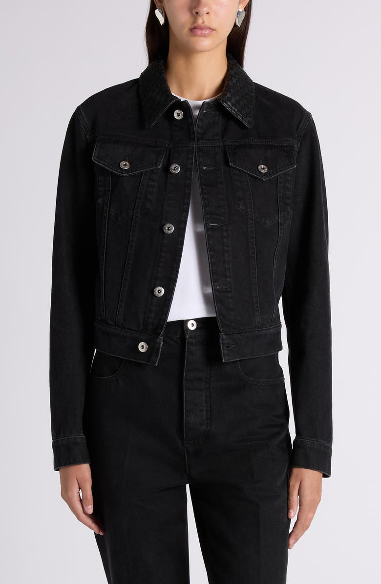 Bottega Veneta Intrecciato Collar Denim Jacket, Main, color, Black