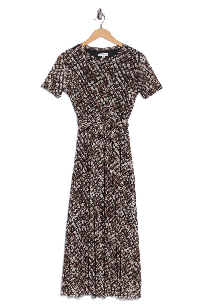 SANDRA DARREN Short Sleeve Midi Dress, Alternate, color, Black/ Tan/ Brown