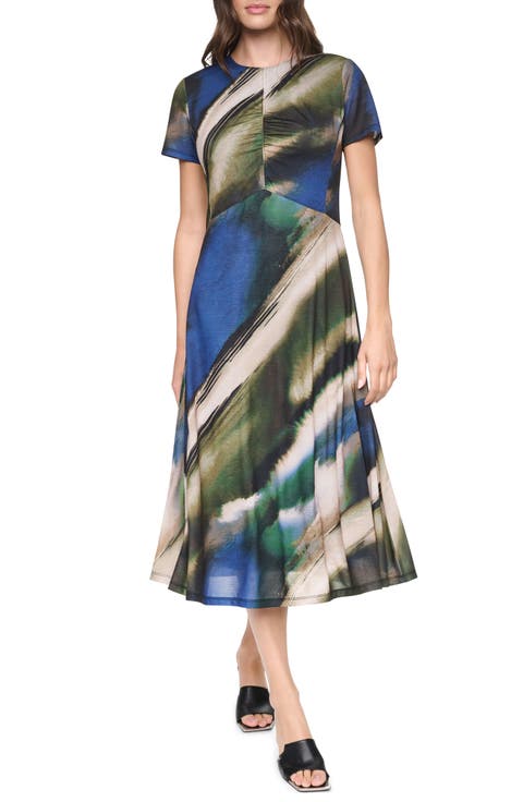 Ruched Front Print Midi Dress
