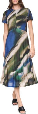 DKNY Ruched Front Print Midi Dress