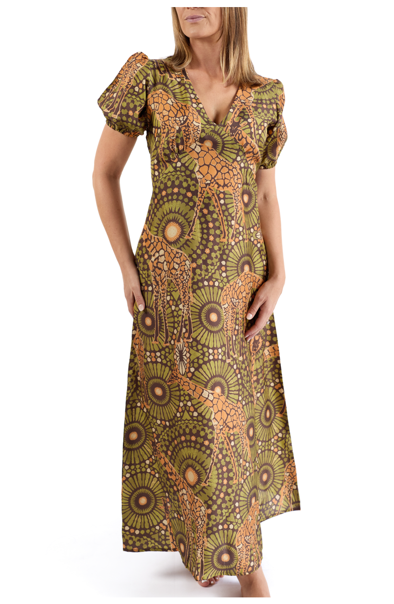 Kenny Flowers The Africa - Silk Puff Sleeve V-Neck Maxi Dress, Main, color,
