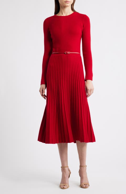 The Kellie Belted Long Sleeve Cashmere Midi Sweater Dress
