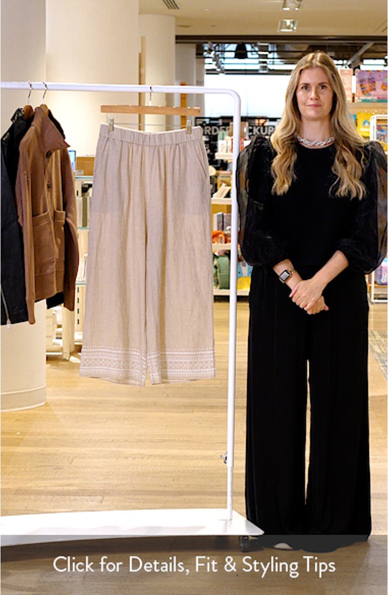 Two Palms Embroidered Wide Leg Linen Pants, sales video thumbnail