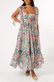 Petal & Pup Floret Bow Strap Sweetheart Neck Maxi Dress