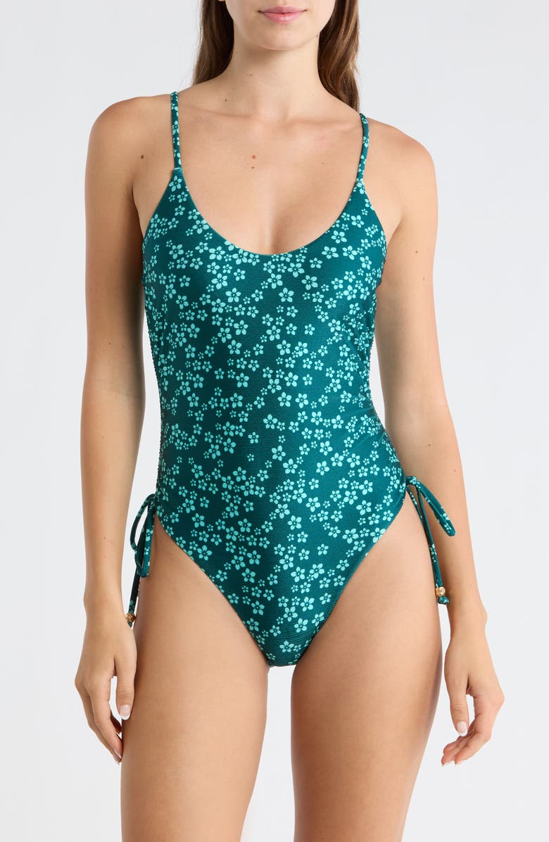 Kulani Kinis Ruched Cinched Tie One-Piece Swimsuit, Main, color, Moonkiss