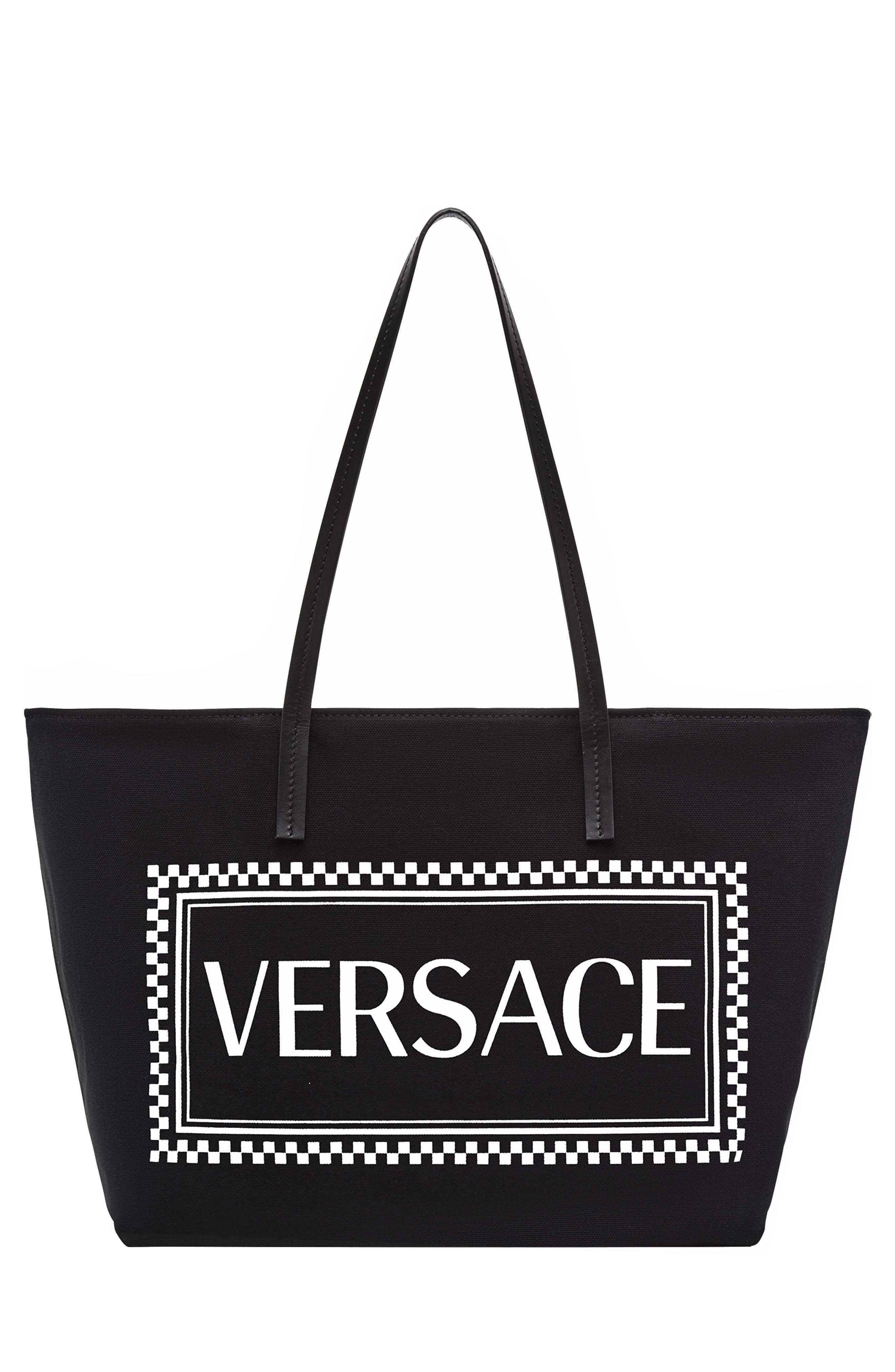 Versace Logo Canvas Tote, Main, color, 