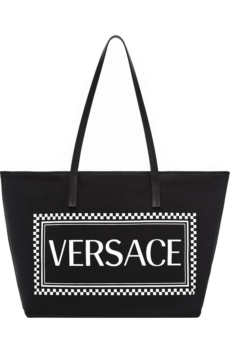 Versace Logo Canvas Tote, Main, color,