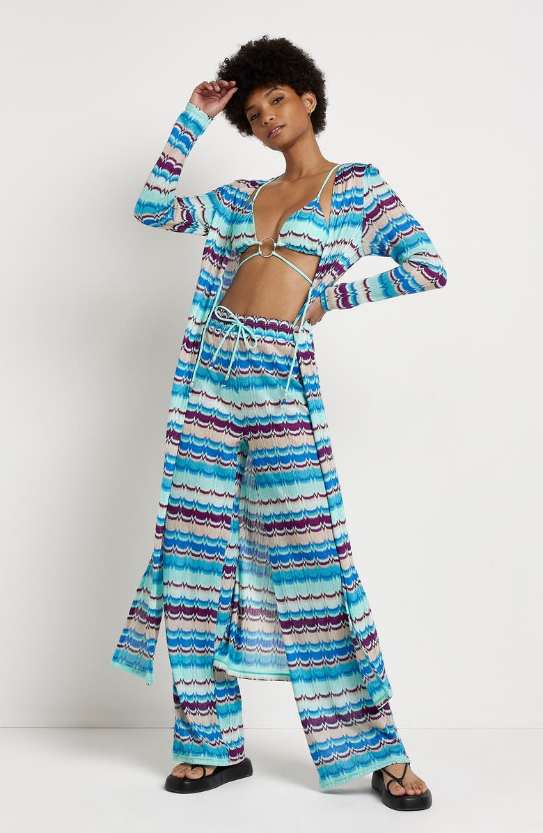 River Island Zigzag Knit Wide Leg Beach Trousers, Alternate, color, 