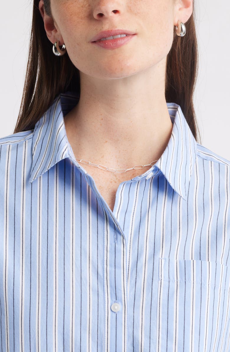 Caslon<sup>®</sup> Long Sleeve Drop Hem Button-Up Shirt, Alternate, color, Blue- White Windy Stripe