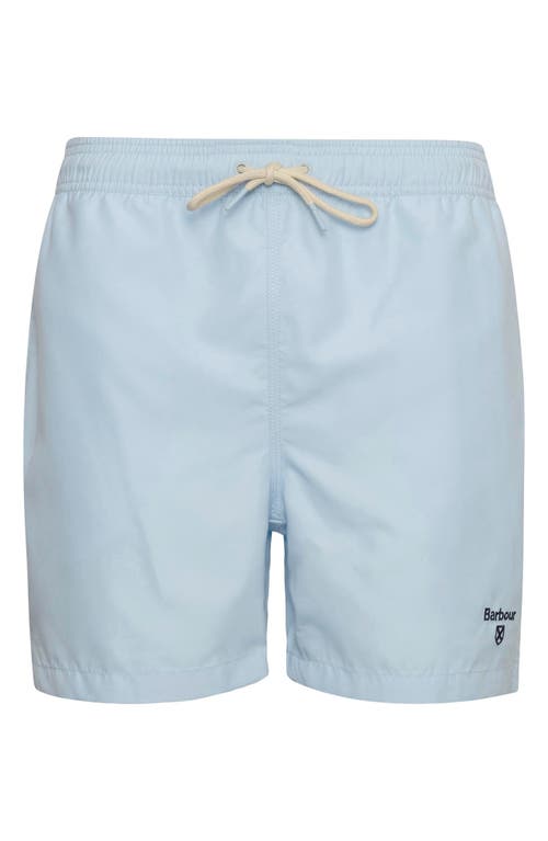 Shop Barbour Staple Logo Swim Trunks In Ocean Sky Blue