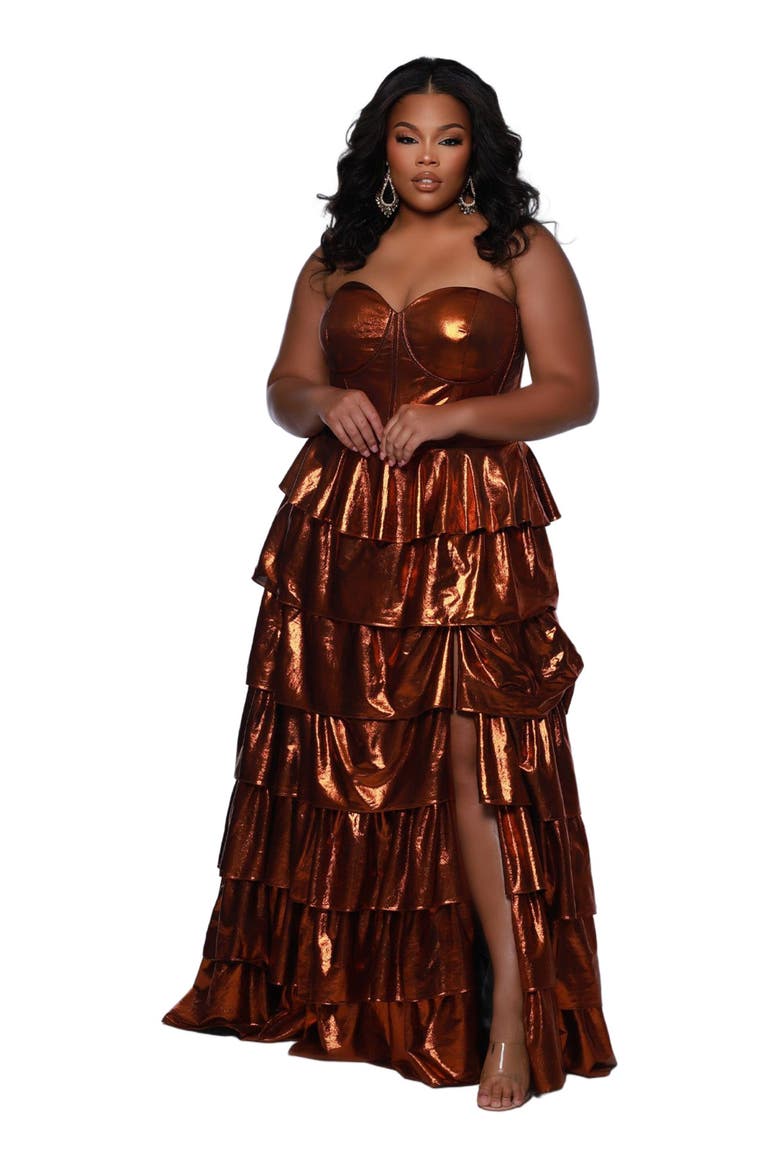 Strapless Sweetheart Neckline Tiered Plus Size Gown, Alternate, color, Copper