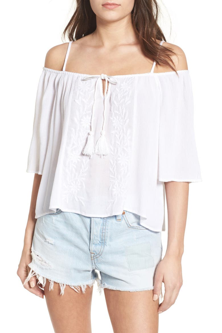 Embroidered Cold Shoulder Top, Main, color, IVORY