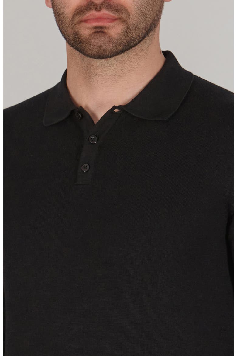 Cotton Long Sleeve Knitted Polo Shirt, Alternate, color, Black