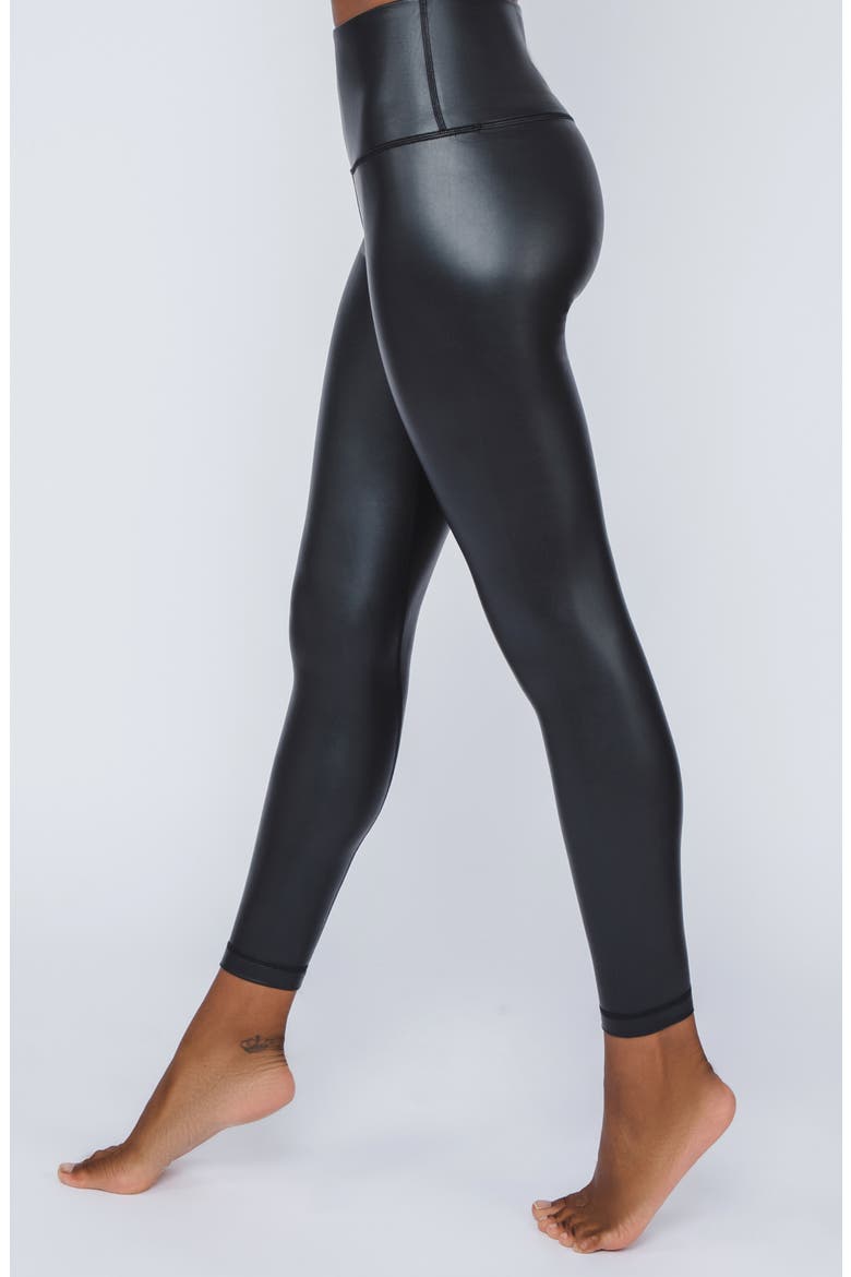 Fleece Lined Faux Leather Leggings, Alternate, color, BLACK