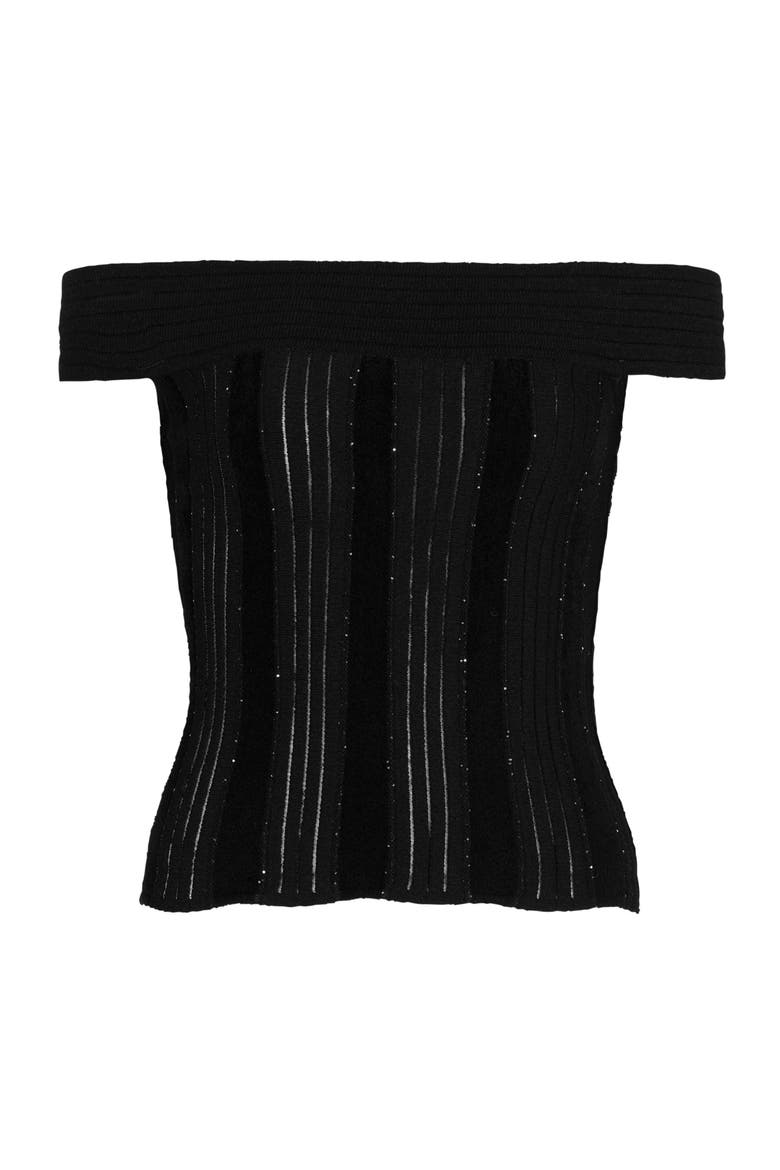 Off-the-shoulder glitter knit top, Alternate, color, black