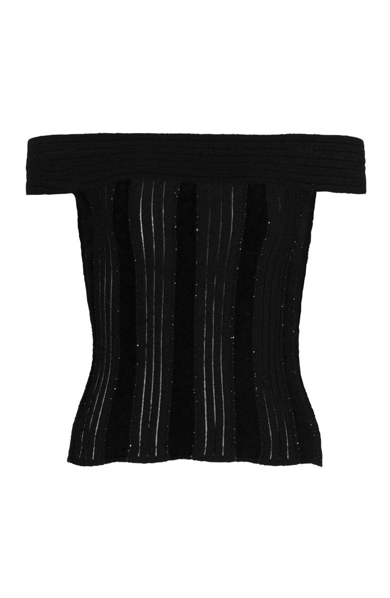 Balmain Off-the-shoulder glitter knit top, Alternate, color, Black