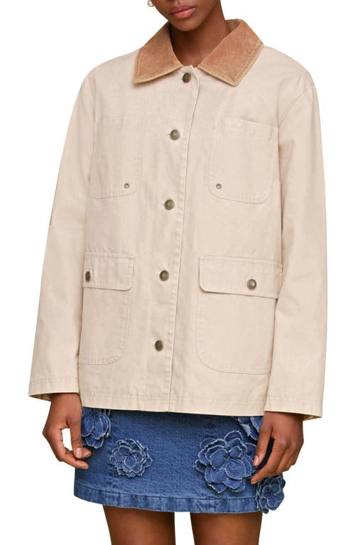 Avec Les Filles Contrast Collar Barn Jacket In Stone