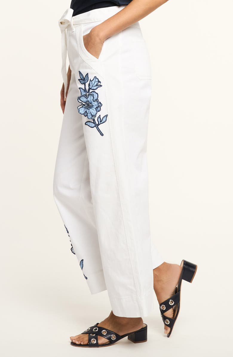 Cinq à Sept Mylah Floral Appliqué Wide Leg Pants, Alternate, color, White/ Multi