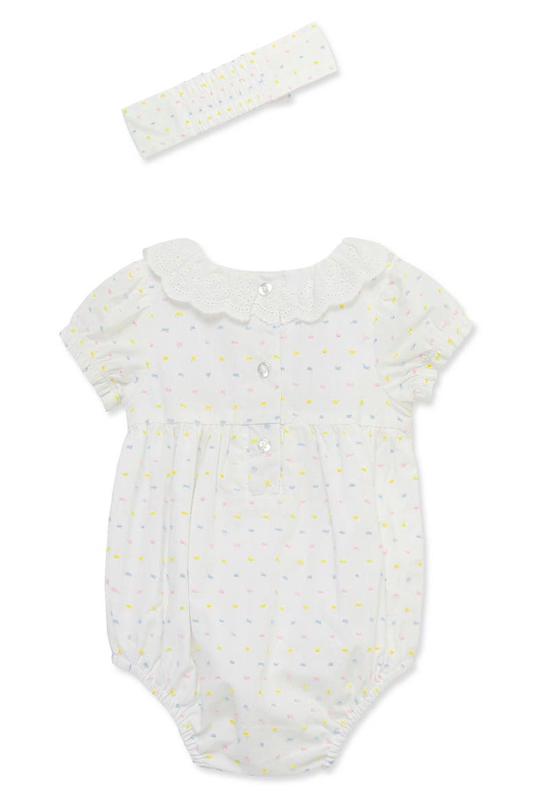 Smocked Bubble Dot Romper & Headband Set, Alternate, color, MULTI