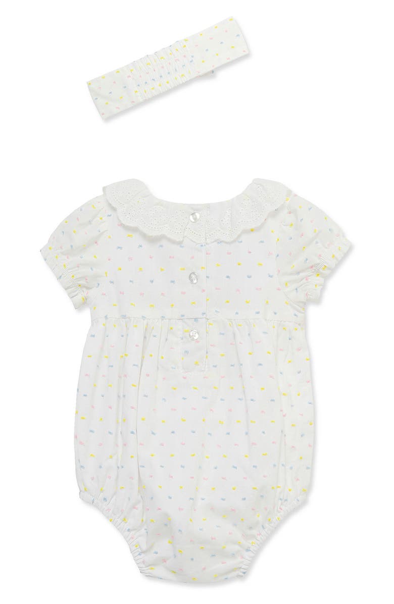 Little Me Smocked Bubble Dot Romper & Headband Set, Alternate, color, Multi