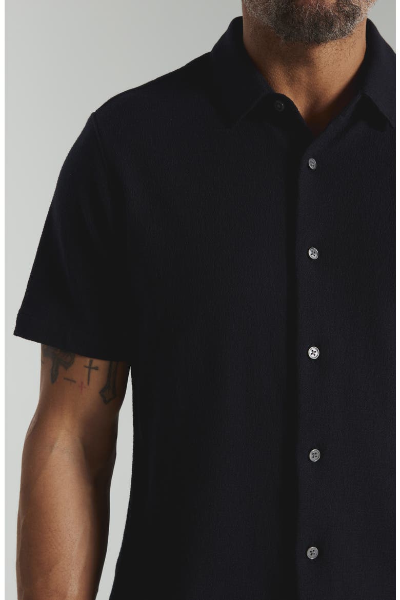 The Rowan Solid Short Sleeve Textured Cotton Blend Button-Up Shirt, Alternate, color, MIDNIGHT