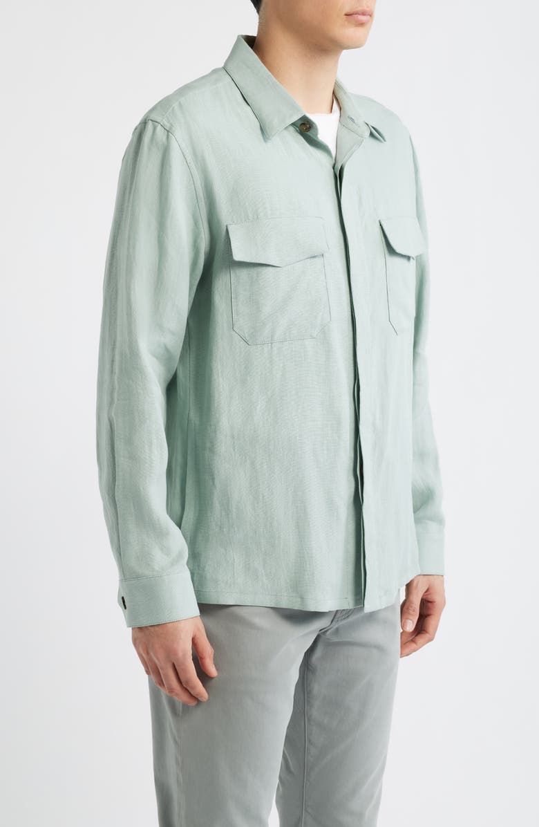 Canali Relaxed Fit Linen Overshirt, Alternate, color, Green