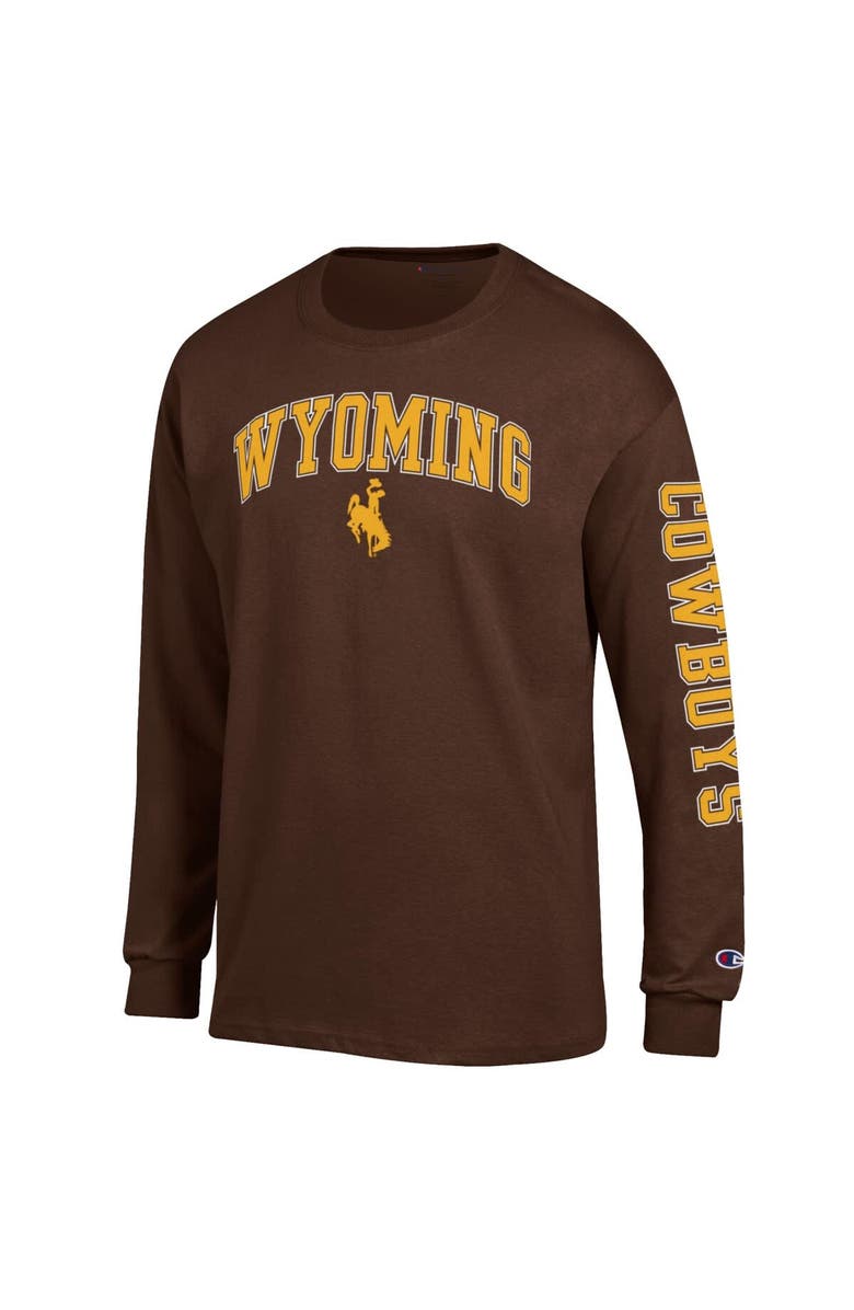 Champion Men's Champion  Brown Wyoming Cowboys Arch Over Logo 2-Hit Long Sleeve T-Shirt, Alternate, color, Brown