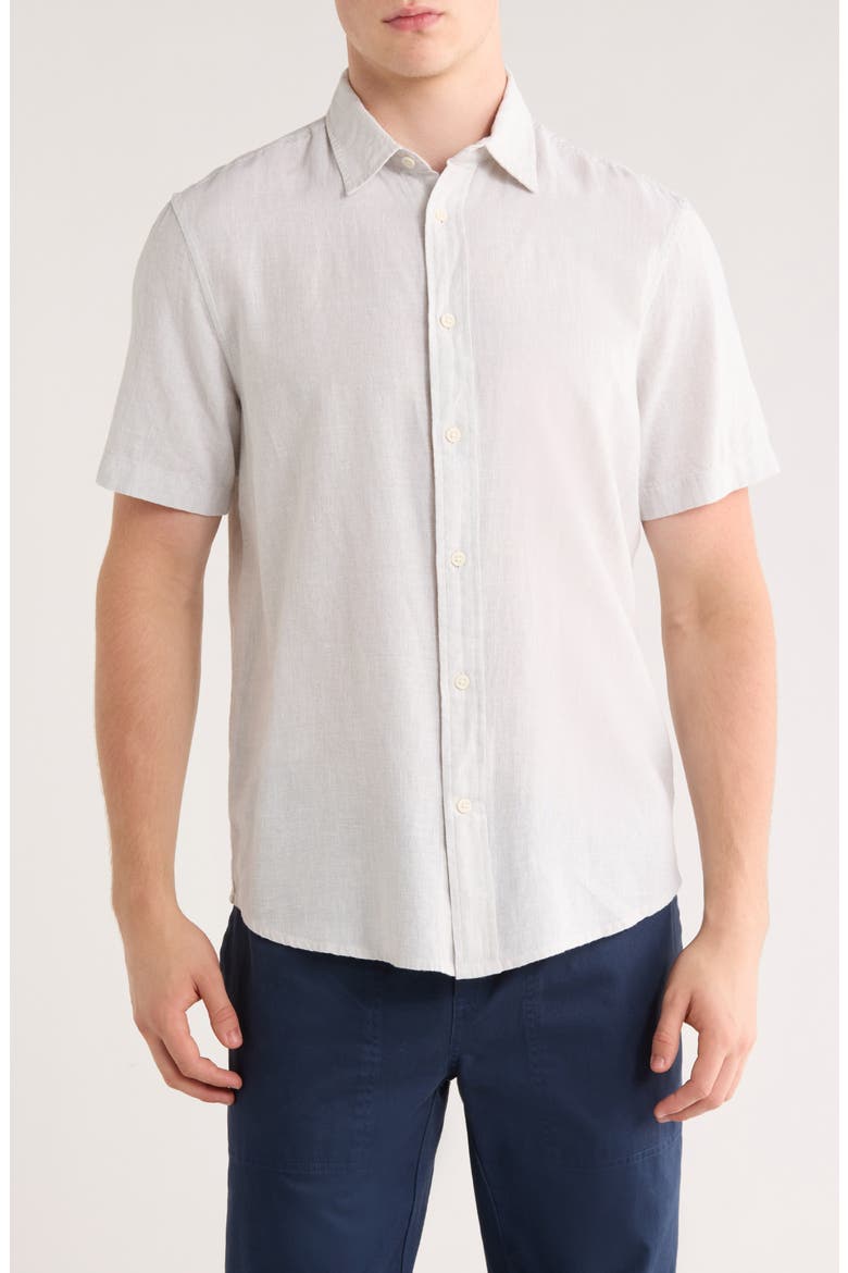 Linen & Cotton Short Sleeve Button-Up Shirt, Main, color, GREY HIGH-RISE WHITE EOE
