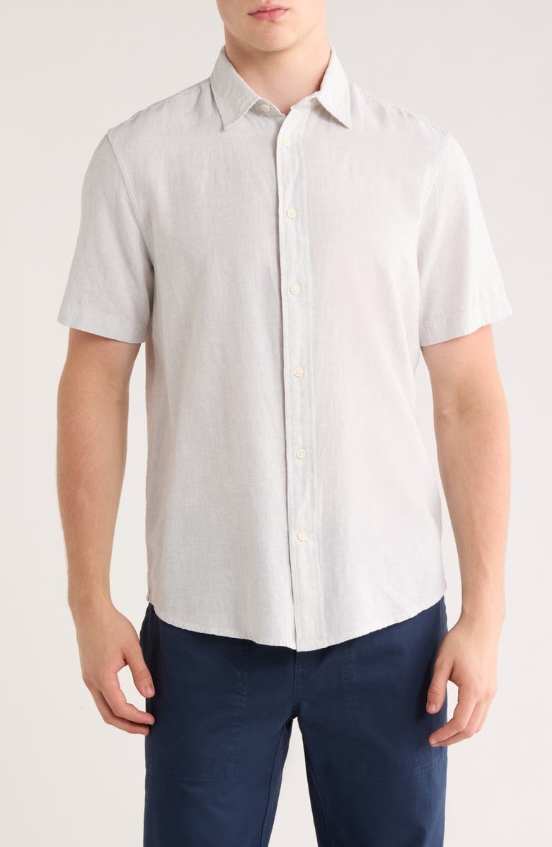 14th & Union Linen & Cotton Short Sleeve Button-Up Shirt, Main, color, Grey High-Rise White Eoe